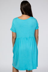 Blue Short Sleeve Babydoll Maternity Dress