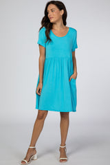 Blue Short Sleeve Babydoll Dress