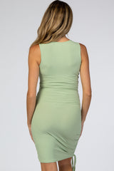 Mint Ribbed Sleeveless Ruched Maternity Dress