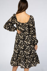 Black Floral Smocked Maternity Midi Dress