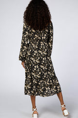 Black Floral Smocked Midi Dress