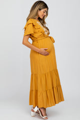 Yellow Floral Embroidered Maternity Maxi Dress