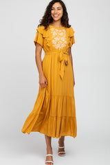 Yellow Floral Embroidered Maternity Maxi Dress