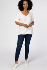 White Ribbed V-Neck Hi-Low Top