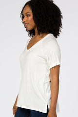 White Ribbed V-Neck Hi-Low Top