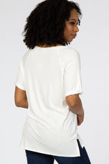 White Ribbed V-Neck Hi-Low Top