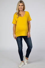 Yellow Ribbed V-Neck Hi-Low Maternity Top