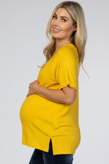 Yellow Ribbed V-Neck Hi-Low Maternity Top