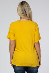 Yellow Ribbed V-Neck Hi-Low Maternity Top