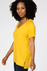 Yellow Ribbed V-Neck Hi-Low Top