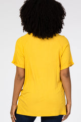 Yellow Ribbed V-Neck Hi-Low Top