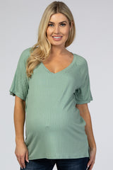 Mint Green Ribbed V-Neck Hi-Low Maternity Top