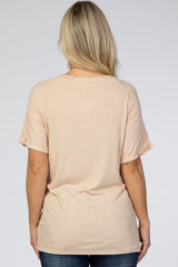 Peach Ribbed V-Neck Hi-Low Maternity Top