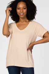 Peach Ribbed V-Neck Hi-Low Maternity Top