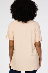 Peach Ribbed V-Neck Hi-Low Top