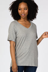 Heather Grey Ribbed V-Neck Hi-Low Maternity Top