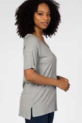 Heather Grey Ribbed V-Neck Hi-Low Top