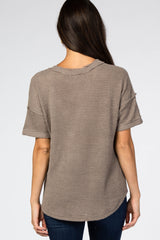 Mocha Waffle Knit Button Front V-Neck Top