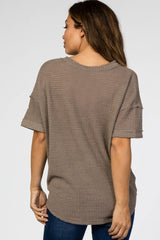 Mocha Waffle Knit Button Front V-Neck Maternity Top