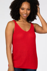 Red V-Neck Maternity Sweater Tank Top