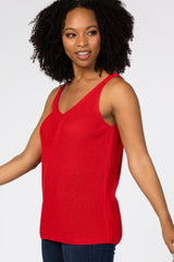 Red V-Neck Sweater Tank Top