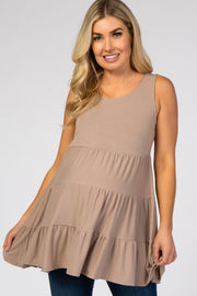 Beige Tiered Sleeveless Maternity Top