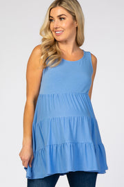 Light Blue Tiered Sleeveless Maternity Top