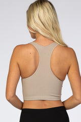 Taupe Ribbed V-Neck Racerback Sports Bra