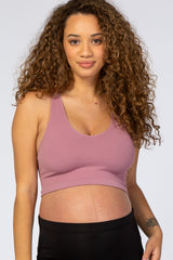 Mauve Ribbed V-Neck Maternity Racerback Sports Bra