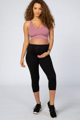 Mauve Ribbed V-Neck Maternity Racerback Sports Bra