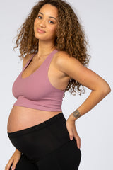 Mauve Ribbed V-Neck Maternity Racerback Sports Bra