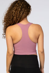 Mauve Ribbed V-Neck Maternity Racerback Sports Bra