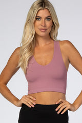 Mauve Ribbed V-Neck Maternity Racerback Sports Bra