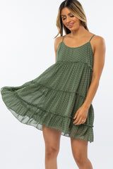 Olive Polka Dot Ruffle Tiered Dress