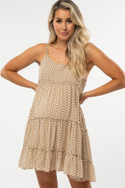 Beige Polka Dot Ruffle Tiered Maternity Dress