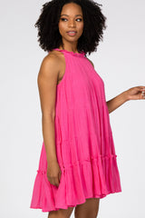 Fuchsia Halter Neck Tiered Dress