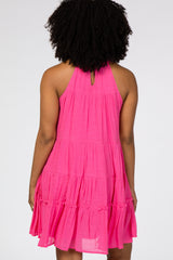 Fuchsia Halter Neck Tiered Dress