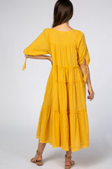 Yellow Ruffle Tier Tassel Trim Maternity Midi Dress