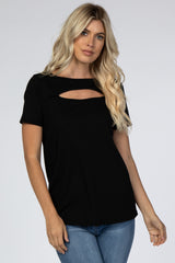 Black Cutout Short Sleeve Maternity Top