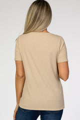 Light Taupe Cutout Short Sleeve Maternity Top