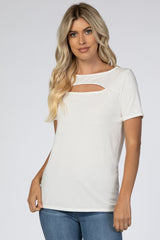 White Cutout Short Sleeve Maternity Top