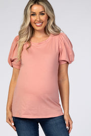 Mauve Puff Sleeve Maternity Top