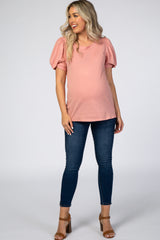 Mauve Puff Sleeve Maternity Top