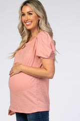 Mauve Puff Sleeve Maternity Top