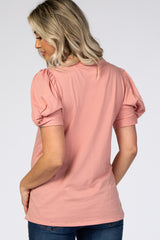 Mauve Puff Sleeve Maternity Top