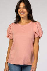 Mauve Puff Sleeve Maternity Top