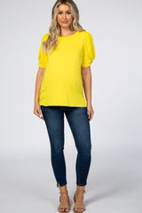 Yellow Puff Sleeve Maternity Top