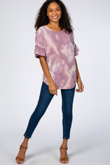 Purple Tie Dye Ruffle Sleeve Top