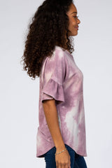 Purple Tie Dye Ruffle Sleeve Top