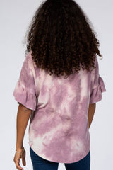 Purple Tie Dye Ruffle Sleeve Top